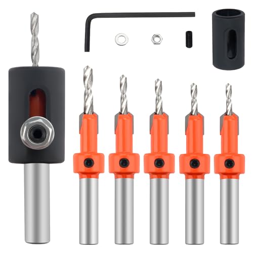 YIXISI 5 Stücke 10mm HSS Kegelsenkerbohrer Set, Kegelsenker Bit, für Holzbearbeitung, Kunststoff, Bohrlöcher, mit Begrenzungsring und Sechskantschlüssel YIXISI 5 Stücke 10mm HSS Kegelsenkerbohrer Set, Kegelsenker Bit, für Holzbearbeitung, Kunststoff, Bohrlöcher, mit Begrenzungsring und Sechskantschlüssel von YIXISI