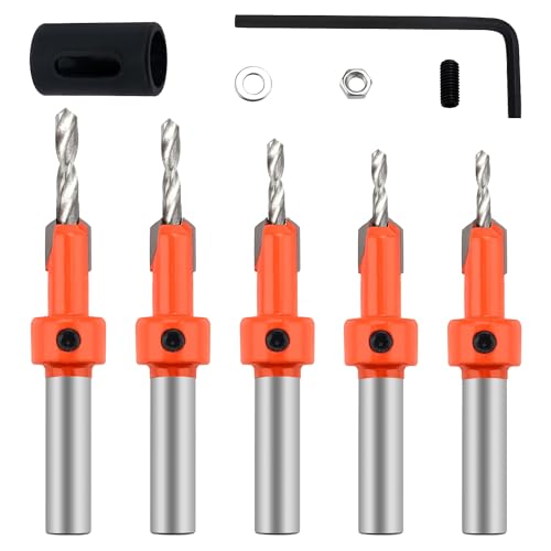 YIXISI 5 Stücke 8mm HSS Kegelsenkerbohrer Set, Kegelsenker Bit, für Holzbearbeitung, Kunststoff, Bohrlöcher, mit Begrenzungsring und Sechskantschlüssel YIXISI 5 Stücke 8mm HSS Kegelsenkerbohrer Set, Kegelsenker Bit, für Holzbearbeitung, Kunststoff, Bohrlöcher, mit Begrenzungsring und Sechskantschlüssel von YIXISI