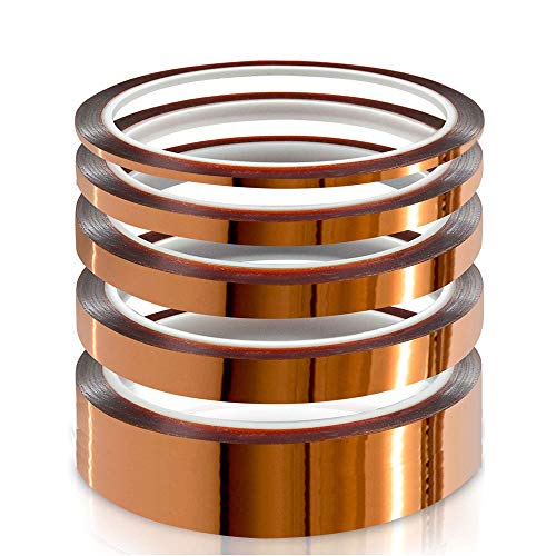 YIXISI 5 Stücke Kapton Tape, Hohe Temp Tape, Hohen Temperaturen Hitzebeständig Klebeband, Polyimid Film Klebeband (3mm/6mm/8mm/12mm/25mm * 33m) von YIXISI