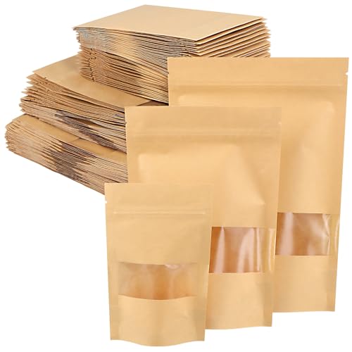 YIXNSW 150 Stück Kraftpapier Tüten mit klarem Fenster, Zip Papiertüten Braun mit klarem Fenster, Wiederverwendbar Standbodenbeutel für Nüsse Kaffeebohnen Samen Teeblätter YIXNSW 150 Stück Kraftpapier Tüten mit klarem Fenster, Zip Papiertüten Braun mit klarem Fenster, Wiederverwendbar Standbodenbeutel für Nüsse Kaffeebohnen Samen Teeblätter von YIXNSW
