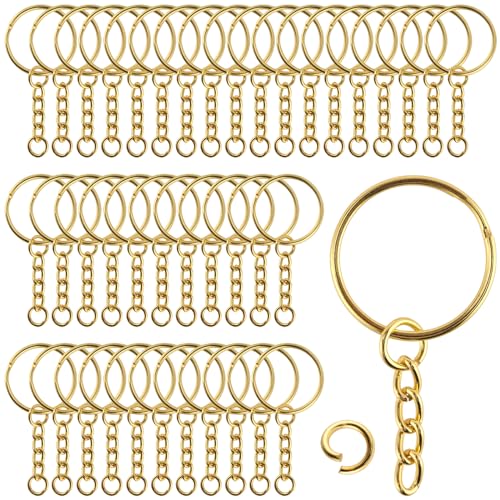 YIXNSW 150 Stück Schlüsselring mit Kette DIY Schlüsselanhänger Set Keyring Chain Schlüsselanhänger Ring für Wichtige DIY, Schmuckherstellung Gold von YIXNSW
