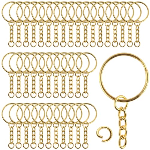 YIXNSW 150 Stück Schlüsselring mit Kette DIY Schlüsselanhänger Set Keyring Chain Schlüsselanhänger Ring für Wichtige DIY, Schmuckherstellung Gold von YIXNSW