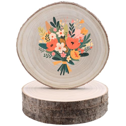 YIXNSW 4 Stück Runden Holzscheiben, 18-20 cm Unvollendete Holzscheiben, Holz Log Baumscheiben für DIY Basteln, Dekorieren, Bemalen, Schnitzen, Untersetzer von YIXNSW