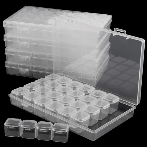 YIXNSW 5 Stück Sortierbox Transparent 28 Fächer Sortierboxen Kunststoff Perlen Box mit Deckel Sortierbox Transparent zur Aufbewahrung von Kleinteilen, Schmuck, Perlen und Accessoires von YIXNSW