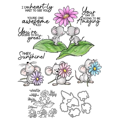 Kawaii Mäuse und Blumenblätter, transparente Stempel und Metall-Stanzformen, Set mit Kunststoff-Umschlagbox für Kartenherstellung, DIY, Scrapbooking, Zubehör, Silikonstempel, Messer, Form für Alben, Kawaii Mäuse und Blumenblätter, transparente Stempel und Metall-Stanzformen, Set mit Kunststoff-Umschlagbox für Kartenherstellung, DIY, Scrapbooking, Zubehör, Silikonstempel, Messer, Form für Alben, von YIXUAN
