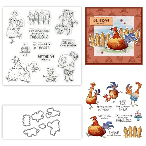 Niedliches Cartoon-Design mit lustigem Hahn, Huhn, transparente Stempel und Metall-Stanzformen-Set mit Kunststoff-Umschlag-Box für Kartenherstellung, DIY-Alben, Basteln, Scrapbooking, Zubehör, Niedliches Cartoon-Design mit lustigem Hahn, Huhn, transparente Stempel und Metall-Stanzformen-Set mit Kunststoff-Umschlag-Box für Kartenherstellung, DIY-Alben, Basteln, Scrapbooking, Zubehör, von YIXUAN