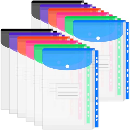 12Pcs A4 Abheftbar Transparent Dokumententasche mit Druckknopf, 11 Löcher Kunststoffhüllen Klarsichtfolien, Wasserdichte Erweiterbare Mappen Dokumentenmappe Ordner für Büro Schule Zuhause (6 Farben) 12Pcs A4 Abheftbar Transparent Dokumententasche mit Druckknopf, 11 Löcher Kunststoffhüllen Klarsichtfolien, Wasserdichte Erweiterbare Mappen Dokumentenmappe Ordner für Büro Schule Zuhause (6 Farben) von YIYAXIN