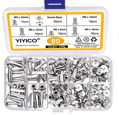 Buchschrauben Chicago Schrauben Schraubnieten für Leder 80 Sets Binding Schrauben M5 x 6/10/12/15/18mm für Leder Album Buch DIY Handtaschen(80 Sets) von YIYICO