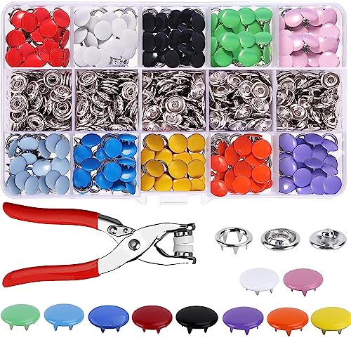 Druckknöpfe, Metall Druckknöpfe Kit Mit Zange 9,5mm Jersey Druckknöpfe 10 Farben,Für DIY Basteln Baby Kinder Kinderbekleidung (200sets Feste Knopfe+tool) von YIYICO