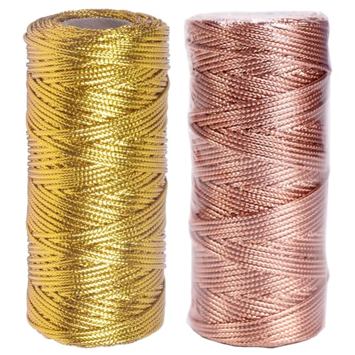 Goldkordel Metallic Kordel Goldfaden Zum Basteln 2 Rolle 100M Goldschnur 1.5 mm Breit für DIY Kunsthandwerk Schmuckschnur oder Geschenkverpackungen Weihnachtsschnur (Gold + Rosegold) von YIYICO