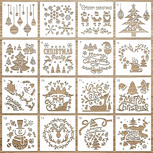 Schablonen Weihnachten Zeichenschablonen Malschablonen aus Kunststoff Handwerk Malschablonen 16 Stück Weihnachts Schablonen Set für DIY Bullet Journal Album Scrapbooking Papier Karte Deko (B) von YIYICO