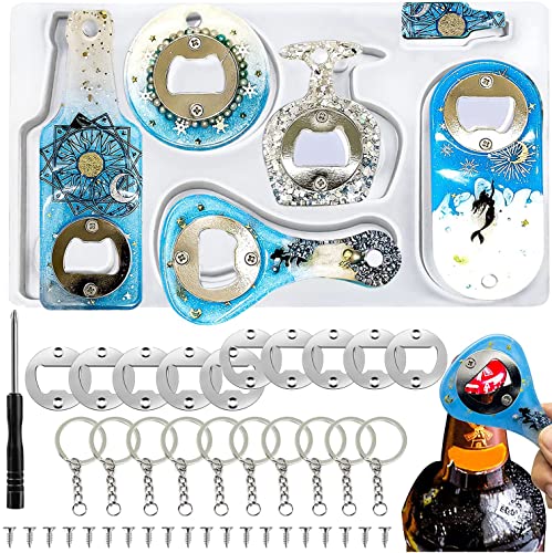 Flaschenöffner Silikonform Epoxidharz Flaschenöffner Flasche Opener Harz Formen mit 10 Bieröffner Ring und Schlüsselbund Gießform Silikonformen für DIY Silikonform Epoxidharz Flaschenöffner von YIYICO