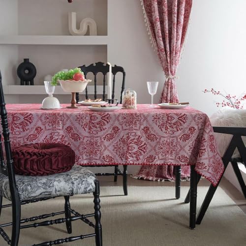 YIYOHON Jacquard-Tischdecke, rechteckig, gewebt, bestickt, Jacquard-Stoff, wasserdicht, knitterfrei, waschbar, für Party/Bankett/Küche, Esszimmer (Rot, 140 x 140 cm) von YIYOHON