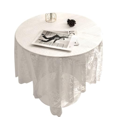 YIYOHON Quadratische Tischdecke aus weißer Spitze mit Blumenmuster, Tischabdeckung für Küche, Esszimmer, Party, Bankett, Zuhause, Picknick, Hochzeitsdekoration (Weiß, 150 x 250 cm) von YIYOHON