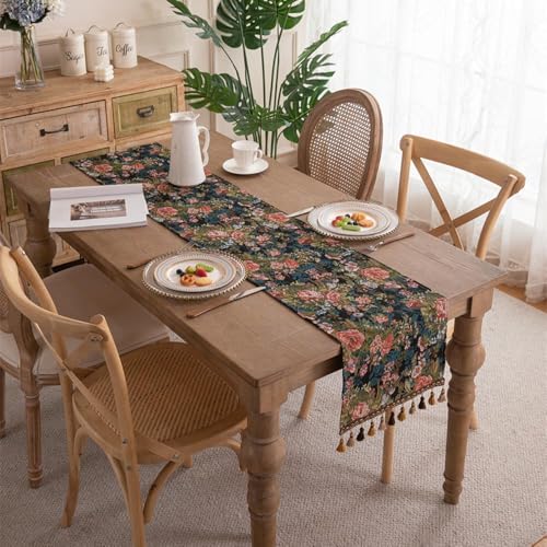 YIYOHON Tischläufer mit Vintage-Blumenmuster und Quasten, Boho-Stil, Bauernhaus, Polyester-Baumwollgarn, gefärbter Stoff, Tischdekoration für Zuhause, Küche, Esszimmer, Party, 33 x 200 cm YIYOHON Tischläufer mit Vintage-Blumenmuster und Quasten, Boho-Stil, Bauernhaus, Polyester-Baumwollgarn, gefärbter Stoff, Tischdekoration für Zuhause, Küche, Esszimmer, Party, 33 x 200 cm von YIYOHON