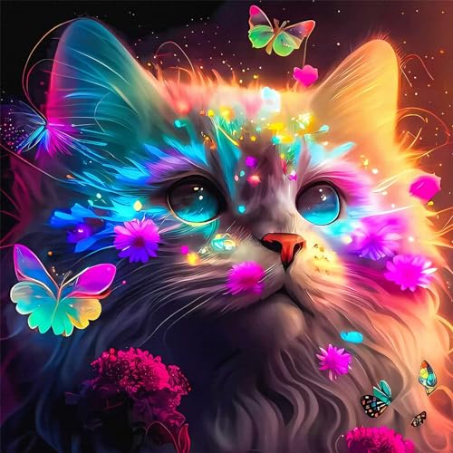 YIYUE 5D Diamond Painting Kits Bilder für Erwachsene, Kat DIY Diamant Malerei Painting Bilder Set, Diamond Art Full Runder Malen Nach Zahlen Erwachsene Set (35x35cm), Nr. 6 von YIYUE