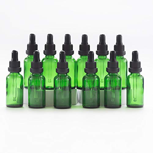 YIZHAO Pipettenflasche 30ml Grüne, Apothekerflasche mit [Dropper Pipette Glas], Tinktur Flaschen für Ätherische Öl,Parfümöle,Aromatherapie,Düfte,Flüssigkeit – 12Pcs von YIZHAO