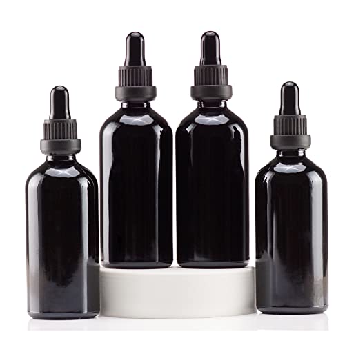 YIZHAO Pipettenflasche 100ml Schwarz, Apothekerflasche mit [Dropper Pipette Glas], Tinktur Flaschen für Ätherische Öl,Parfümöle,Aromatherapie,Düfte,Flüssigkeit – 4Pcs von YIZHAO