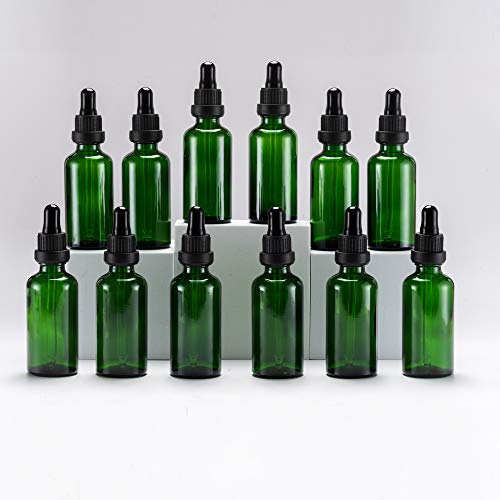 YIZHAO Pipettenflasche 50ml Grüne, Apothekerflasche mit [Dropper Pipette Glas], Tinktur Flaschen für Ätherische Öl,Parfümöle,Aromatherapie,Düfte,Flüssigkeit – 12Pcs von YIZHAO