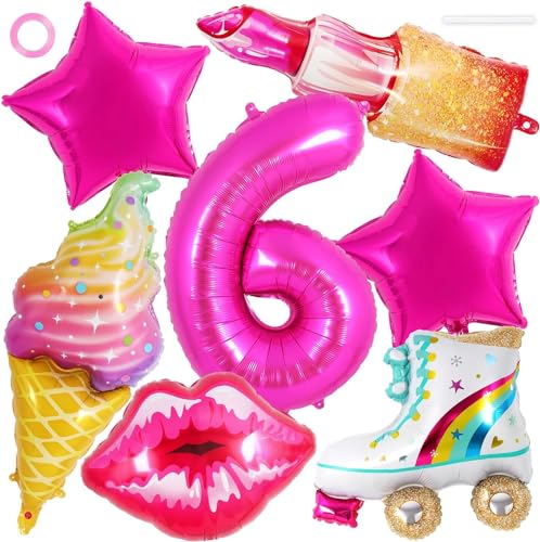 Folienballon Lippen, 6pcs geburtstagsdekoration 6 jahre,Lippenstift Ballon, Eiscreme Ballons, Ballon Rollschuhe, Stern Ballons, Geeignet für Geburtstagsballons für6-Jährige Mädchen von YIZHIXIANGQ