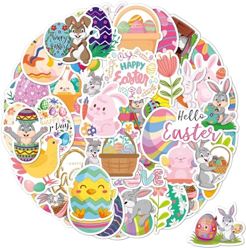 Aufkleber Ostern, 50 pcs Ostereier Sticker, Kinder Osteraufkleber, Ostersticker, Ostern Aufkleber Deko, Osterdeko Aufkleber, Oster Sticker Set, Hasen Aufkleber für Kinder, Ostereier Deko (Farbe B) von YIZHIXIANGQ