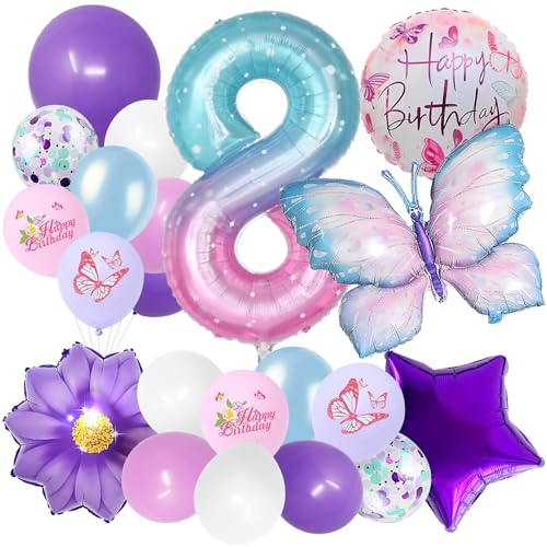 Schmetterlinge Deko Geburtstag Mädchen 8, Schmetterling Ballon 8, Schmetterling Themen Party, 8 Geburtstag Mädchen, Gradient Schmetterling Ballons, für Kindergeburtstag Party Deko von YIZHIXIANGQ
