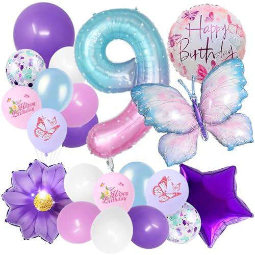 Schmetterlinge Deko Geburtstag Mädchen 9, Schmetterling Ballon 9, Schmetterling Themen Party, 9 Geburtstag Mädchen, Gradient Schmetterling Ballons, für Kindergeburtstag Party Deko von YIZHIXIANGQ