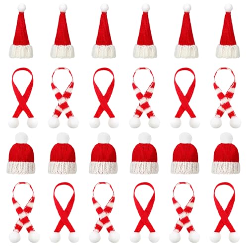 YIZHIXIANGQ Mini Weihnachtsmütze, 24 Stück Nikolausmütze Klein, Mini Weihnachten Schal, Weinflasche Strickschal, Kleine Weihnachtsmütze, Mini Strickmütze für Weinflasche, Puppenhaus YIZHIXIANGQ Mini Weihnachtsmütze, 24 Stück Nikolausmütze Klein, Mini Weihnachten Schal, Weinflasche Strickschal, Kleine Weihnachtsmütze, Mini Strickmütze für Weinflasche, Puppenhaus von YIZHIXIANGQ