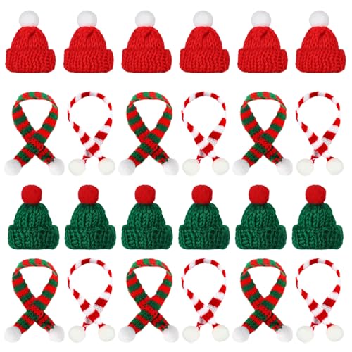 YIZHIXIANGQ Mini Weihnachtsmütze, 24 Stück Nikolausmütze Klein, Mini Weihnachten Schal, Weinflasche Strickschal, Kleine Weihnachtsmütze, Mini Strickmütze für Weinflasche, Puppenhaus YIZHIXIANGQ Mini Weihnachtsmütze, 24 Stück Nikolausmütze Klein, Mini Weihnachten Schal, Weinflasche Strickschal, Kleine Weihnachtsmütze, Mini Strickmütze für Weinflasche, Puppenhaus von YIZHIXIANGQ