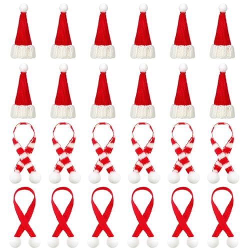 YIZHIXIANGQ Mini Weihnachtsmütze, Nikolausmütze Klein, 24 Stück Mini Weihnachtsmütze und Schal Set, Kleine Weihnachtsmütze, Mini Strickmütze für Weinflasche, Puppenhaus YIZHIXIANGQ Mini Weihnachtsmütze, Nikolausmütze Klein, 24 Stück Mini Weihnachtsmütze und Schal Set, Kleine Weihnachtsmütze, Mini Strickmütze für Weinflasche, Puppenhaus von YIZHIXIANGQ