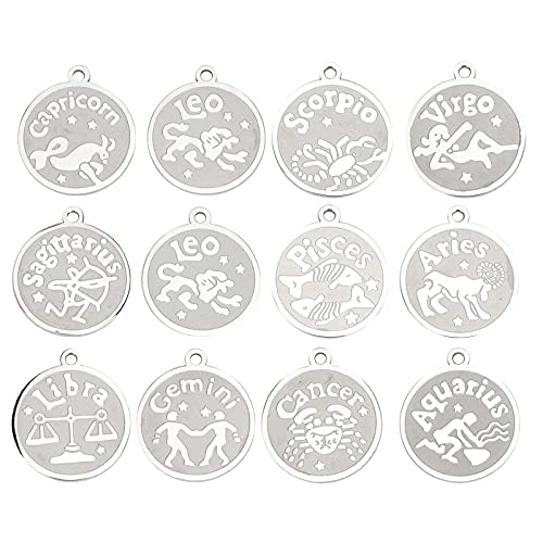Für DIY -Schmuckhandwerk, für Edelstahl, 12 -pcs/Set -Tierkreiszeichen Halskette Armband Anhänger von YIZISECCE