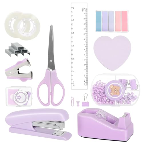 1.Office Essentials Set mit Hefter, Haftnotizen, Schere, Klebebandspender, Heftklammerentferner und Lineal für Schule/Schreibtisch-Organisation, Studenten, Schreibtisch-Organizer mit wichtigen von YIZITU