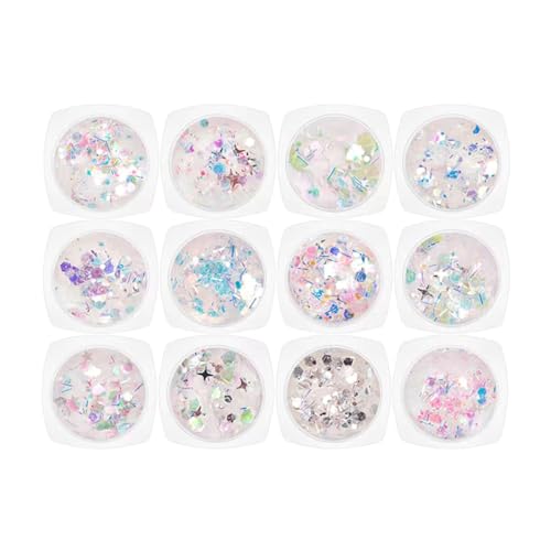 12 Farben Reflektierende Glitzerflocken Nagel Pailletten Glitzer Unregelmäßiges Handwerk Festival Kosmetische Nagelkunst Maniküre Funkelnde Dekorationen Maniküre Kunstzubehör von YIZITU