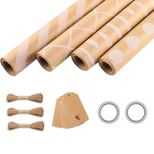 4 Rollen Vintage Weihnachten Geschenkpapier für Weihnachten Geburtstag Hochzeit Inklusive 20 Etiketten und 3 Geschenkschnurmaterialien Papier 4 Rollen Vintage Weihnachten Geschenkpapier für Weihnachten Geburtstag Hochzeit Inklusive 20 Etiketten und 3 Geschenkschnurmaterialien Papier von YIZITU