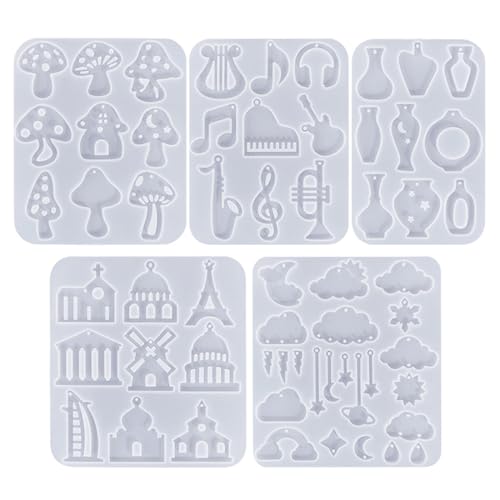 5 x Kristallharz-Silikonform, geometrischer Pilz, Wolkenform, Anhängerform für Ohrringe, Auflistung, Ornamente, Handwerk von YIZITU