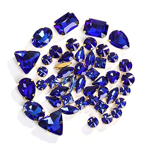 50 x Schmucksteine, gemischte Formen, zum Aufnähen, Strasssteine mit Nähklaue, flache Rückseite, Glas-Strasssteine zum Aufnähen von YIZITU