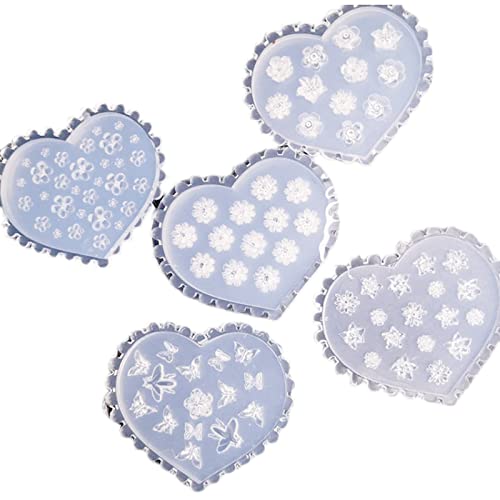 5pcs Nail Art Silicon Schimmel Herzbögen Blumen Designs Nagelkunst Dekorationen Schnitzform Form Schablone Harz Schmuck Schimmelpilze Silikon Halskette Ohrringe Anhänger von YIZITU
