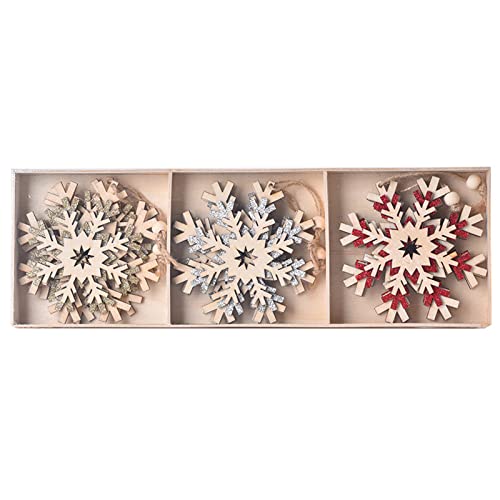 6 Stück Holz-Schneeflocken-Ornamente, Weihnachtsbaum-Hängedekorationen mit Kordeln, für den Winter, Zuhause, Wunderland, Party-Dekorationen von YIZITU