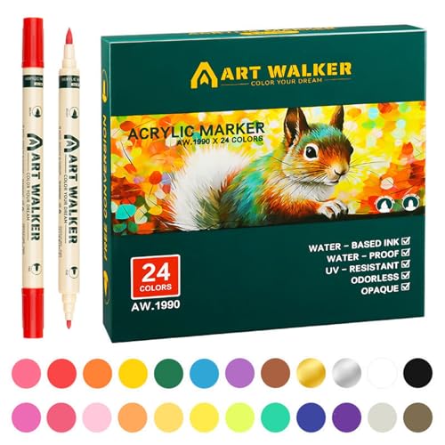 Acryl-Marker, 12/24/36 Farben, Doppelspitze, Pinselstift, Tinte auf Wasserbasis, für Scrapbooking, Tagebuch, Kalender, Planer, Kartenherstellung, kreatives Zeichenwerkzeug Acryl-Marker, 12/24/36 Farben, Doppelspitze, Pinselstift, Tinte auf Wasserbasis, für Scrapbooking, Tagebuch, Kalender, Planer, Kartenherstellung, kreatives Zeichenwerkzeug von YIZITU