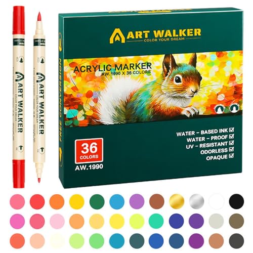Acryl-Marker mit Doppelspitze, 12/24/36 Farben, Acrylmalstift für Scrapbooking, Malen auf Papier, Stein, Holz, Glas, Keramik, Marker Acryl-Marker mit Doppelspitze, 12/24/36 Farben, Acrylmalstift für Scrapbooking, Malen auf Papier, Stein, Holz, Glas, Keramik, Marker von YIZITU