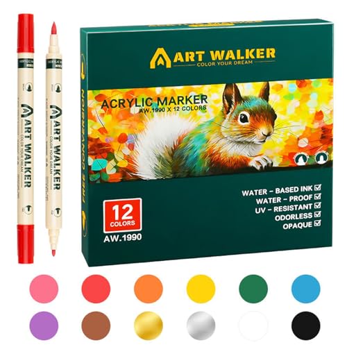 Acryl-Marker mit Doppelspitze, 12/24/36 Farben, Acrylmalstift für Scrapbooking, Malen auf Papier, Stein, Holz, Glas, Keramik, Marker Acryl-Marker mit Doppelspitze, 12/24/36 Farben, Acrylmalstift für Scrapbooking, Malen auf Papier, Stein, Holz, Glas, Keramik, Marker von YIZITU