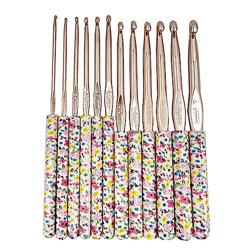 Aluminium-Häkelnadel mit schönen Blumendrucken, 12 Stück, für Haushaltsnäh- und Garnhandwerk, Aluminium-Stricken Aluminium-Häkelnadel mit schönen Blumendrucken, 12 Stück, für Haushaltsnäh- und Garnhandwerk, Aluminium-Stricken von YIZITU