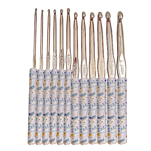 Aluminium-Häkelnadel mit schönen Blumendrucken, 12 Stück, für Haushaltsnäh- und Garnhandwerk, Aluminium-Stricken Aluminium-Häkelnadel mit schönen Blumendrucken, 12 Stück, für Haushaltsnäh- und Garnhandwerk, Aluminium-Stricken von YIZITU