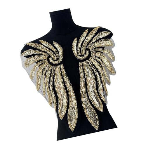 Braut-bestickte Flügel-Applikation mit Pailletten und Perlen für Hochzeitskleider & Abendkleider, Hochzeitskleid-Applikation Braut-bestickte Flügel-Applikation mit Pailletten und Perlen für Hochzeitskleider & Abendkleider, Hochzeitskleid-Applikation von YIZITU