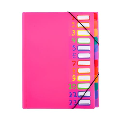 Fächermappe mit 12 Fächern, bunt, farbkodiert, mit elastischem Verschlussband, für Schule, Büro, PP, Fächermappe von YIZITU