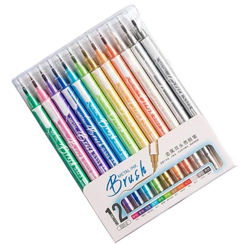 Glitzernder Textmarker, Doppelkopf-Marker, Pinselstift, schnelltrocknend, für Scrapbooking, Kartenherstellung, Zeichnen, Doppelspitzen-Marker Glitzernder Textmarker, Doppelkopf-Marker, Pinselstift, schnelltrocknend, für Scrapbooking, Kartenherstellung, Zeichnen, Doppelspitzen-Marker von YIZITU