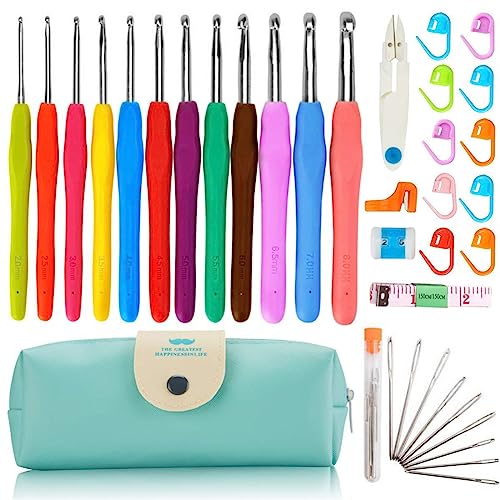 Häkelnadel-Set mit 37 Teilen, inklusive bunten Haken und Aluminiumgriffen, ideal zum Basteln und Projekten, Häkelnadel-Set Häkelnadel-Set mit 37 Teilen, inklusive bunten Haken und Aluminiumgriffen, ideal zum Basteln und Projekten, Häkelnadel-Set von YIZITU