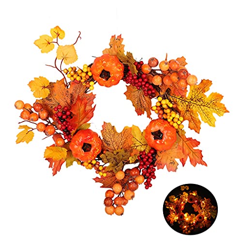 Herbsternte LED-beleuchteter Haustürkranz mit künstlichen Ahornblättern, Kürbis, vorbeleuchtet, Herbstlandhaus-Girlande, Thanksgivings, Halloween-Dekoration Herbsternte LED-beleuchteter Haustürkranz mit künstlichen Ahornblättern, Kürbis, vorbeleuchtet, Herbstlandhaus-Girlande, Thanksgivings, Halloween-Dekoration von YIZITU
