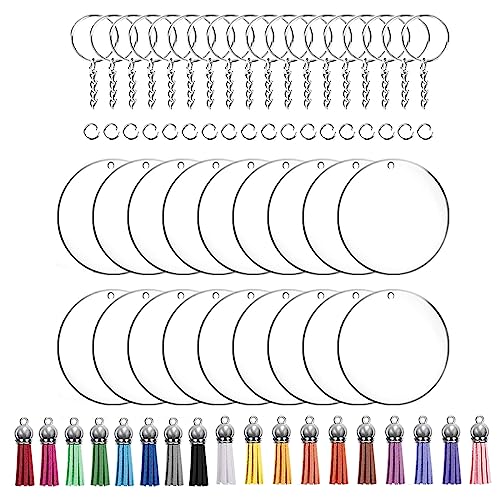Set mit 72/96 Acryl-Schlüsselanhänger-Rohlingen für Schlüsselanhänger, Zubehör zum Basteln, mit Schlüsselringen, Quasten und Biegeringe für Schlüsselanhänger von YIZITU