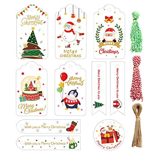 Weihnachtspapieranhänger für kreative gemalte Cartoons, handgefertigte Baumdekor-Karten mit Seil-Etiketten, Weihnachtsgeschenk, Weihnachts-Papieranhänger, 150 Stück von YIZITU